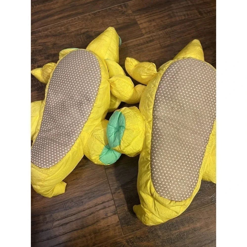 Vintage Dino Dudes Puffy Dinosaur Triceratops Yellow Slippers Sz:L